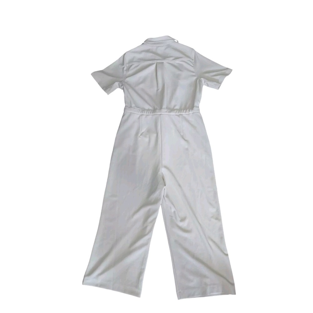 Tommy Hilfiger Womens‎ Button Front Jumpsuit Size 14 Ivory Wide Leg Cropped Work - Picture 2 of 11